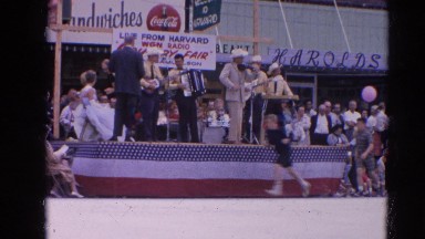 1964: band plays on stage at county fair RACINE, WISCONSIN
