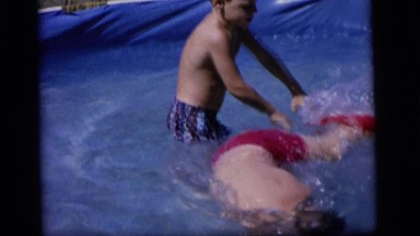 1964: getting good pool with brother in a beautiful summer day with happiness
