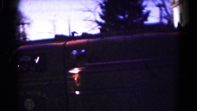 1961: futuristic truck driving road turning with blue classic car HAGERSTOWN