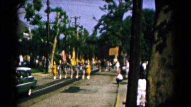 1961: parade marching band coming towards camera from far away HAGERSTOWN