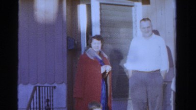 1958: elderly couple standing outdoor home looking around MINNESOTA