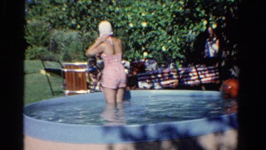 1958: outdoor above ground swimming pool summer play MINNESOTA