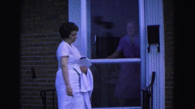 1964: mother white women leaving suburban home in afternoon WILLIAMSBURG