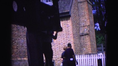 1964: testing out guillotine WILLIAMSBURG