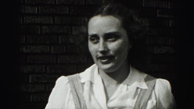 1946: cute middle aged 40's women at brick wall home HARRISBURG