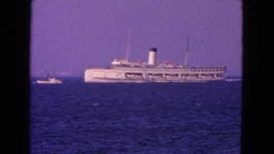 1963: ferry cruising across san francisco bay with treasure island
