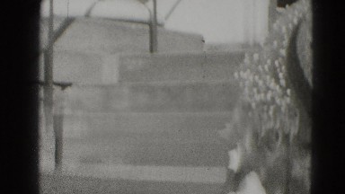 1947: cute white blonde family young girl and boy leaving sunday church