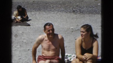 1953: family of three enjoys little beachside vacation in the sun CALIFORNIA