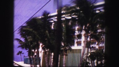 1960: driving past nice hotel with palm trees in the front FLORIDA
