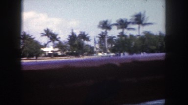 1960: homes and palm trees hug the coastline of large blue body of water.