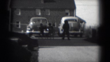 1949: two beautiful kids riding bicycles along the road on sunny day MIDDLETOWN