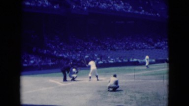 1949: major league baseball game hitter strikeout just watching pitches go by.