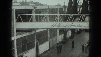 1949: Passenger Walkway at Venice Shipping Yard with Ocean Liner