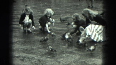 1949: feeding pigeons in the park VENICE, ITALY