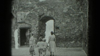 1951: Tourist Area in Germany with Families and Historic Architecture