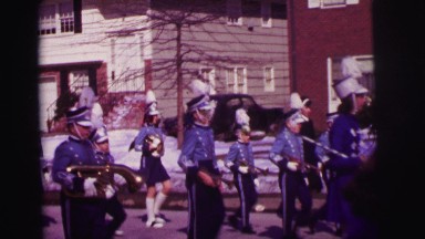 1974: marching band takes part in parade LYNBROOK, NEW YORK