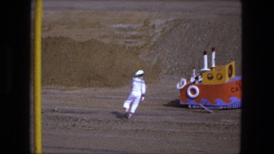 1976: man clowning around with boat acting prop professional comedian