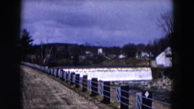 1957: Looking Storm Small Town Lake by Walking Path Hicksville, New York