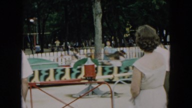 1957: children enjoy bumpy ride on amusement resembling caterpillar HICKSVILLE