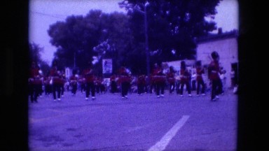 1974: marching band parade red jackets drums horns flutes FORT WAYNE, INDIANA