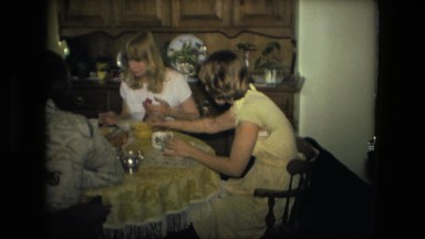 1974: 70's family at formal small dining room table FORT WAYNE, INDIANA