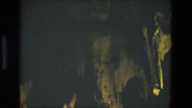 1978: view of large rocky formations taken from inside cave FRANCE