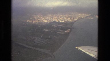 1978: Coastal City Viewed from Airplane Above Window Wings FRANCE