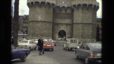 1978: european style castle city wall entrance automobile traffic FRANCE