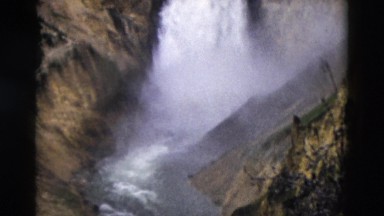 1958: yellowstone national park big waterfall in amazing natural wilderness