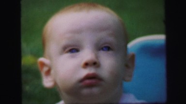 1972: Cute Redhead Baby Boy Playing Outdoor Closeup Lynbrook, New York