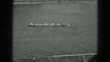 1951: Transport Barge Going Upriver in Scenic Germany