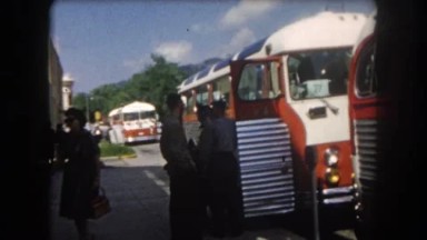 1962: Passengers Disembarking from Bus on Roadside in Lake Geneva