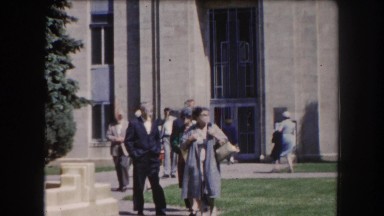 1962: a group of older people walking nearby a courthouse HAWAII
