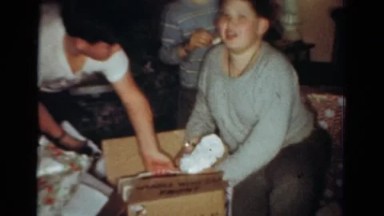 1954: Several Kids on Living Room Floor Opening Christmas Gifts Ohio
