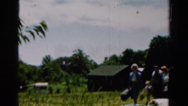 1954: outdoor party walking garden play enjoyment talking family OHIO