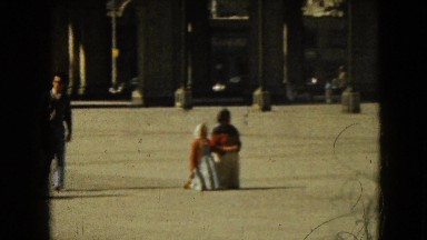 1962: Man and Woman on Pilgrimage Across Plaza in Mexico City