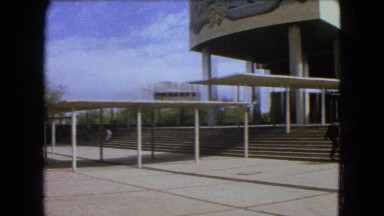 1962: people milling about in a courtyard on university campus MEXICO