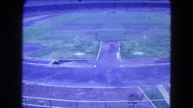1962: a view of a large track and seats in an empty outdoor stadium MEXICO