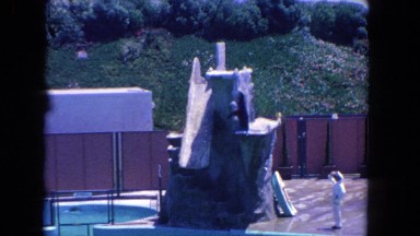 1962: a seal jumping into the pool in a water show with a large audience