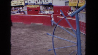 1962: people prepare for an outdoor event as an audience gathers SAN PEDRO