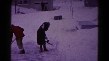 1959: snow people walk busy tourism dressed heavy HAGERSTOWN, MARYLAND