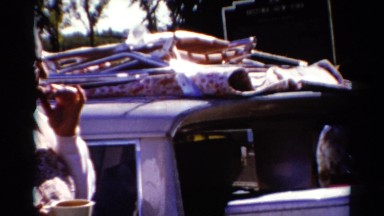 1962: people eating outdoor their vehicle. CATSKILL, NEW YORK