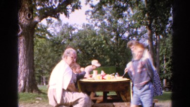 1962: outdoor party walking garden play enjoyment talking family CATSKILL