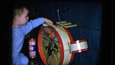 1951: the young child discovers his new drumset for the first time CLEVELAND