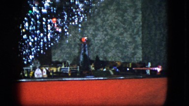 1951: toy train going around a spinning christmas tree CLEVELAND, OHIO
