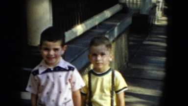 1951: children standing outdoor on a staircase CLEVELAND, OHIO