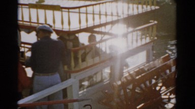1957: loading boat water motion waving girl traveling CATSKILL, NEW YORK