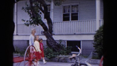 1961: building banner trees brick wall fence white huge water trees MICHIGAN