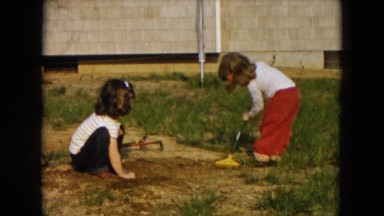 1955: outdoor greenery garden beautiful lush beauty girls play HICKSVILLE