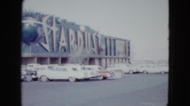 1958: the stardust casino in the late 1950's with its parking lot
